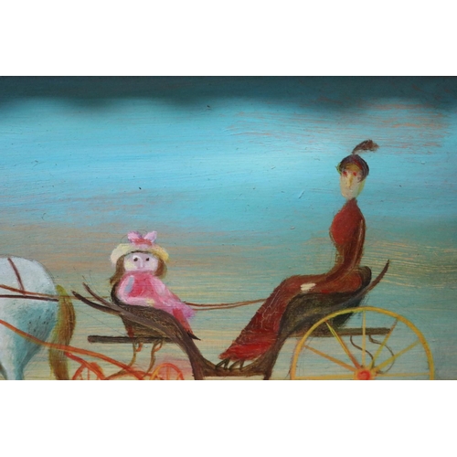 119 - Cedric Arthur Flower (1920-2000) Australia, carriage and figures, oil on board, signed lower right, ... 