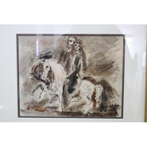 120 - Cedric Arthur Flower (1920-2000) Australia, Woman on horse, watercolour & ink on paper, signed lower... 