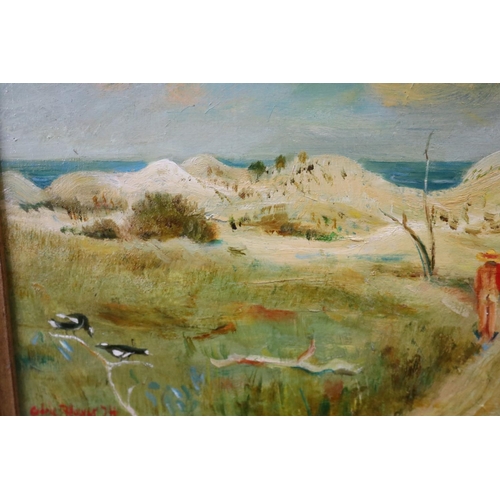 122 - Cedric Arthur Flower (1920-2000) Australia, untitled, Self portrait going to the beach, oil on board... 