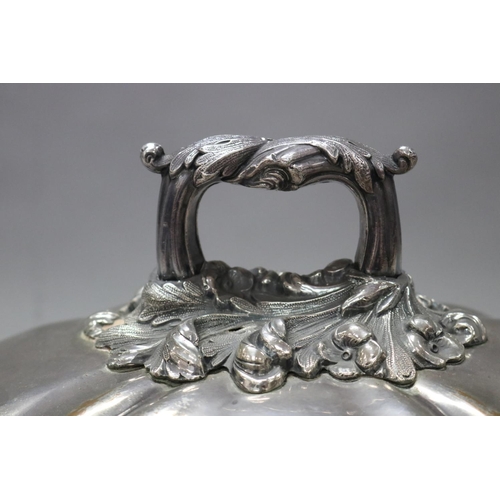 162 - Fine large antique silver plate stepped domed and fluted meat cover with well cast leaf scrolling ha... 