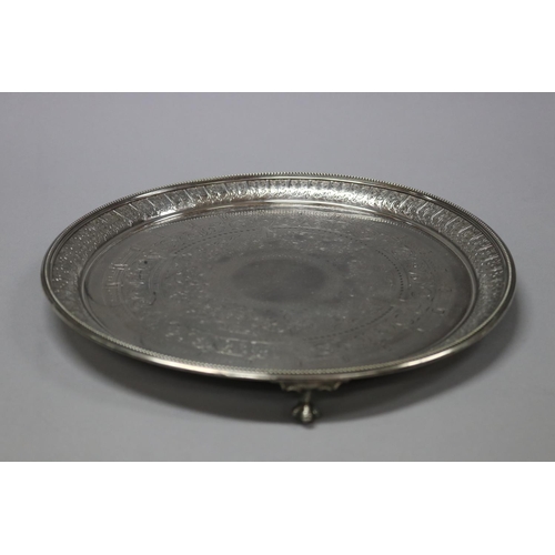 167 - Circular silver plated Victorian style footed salver, Presented to John Kearney by the Trustees of V... 