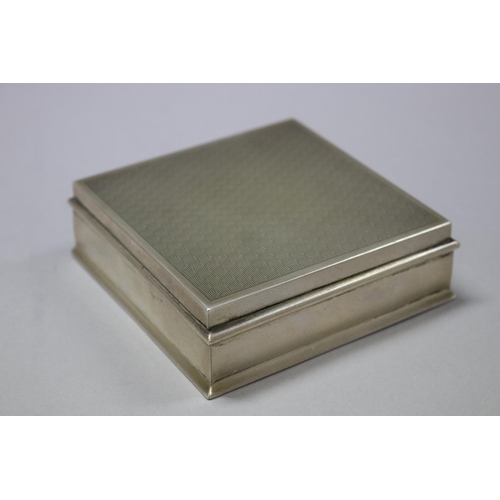 181 - Fine European silver 800 mark square form box, with unique contents, approx 4cm H x 10.5cm Sq