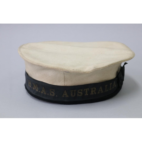 2 - Original H.M.A.S. Australia sailors cap - small size, total approx 8cm H x 22cm W x 21cm D