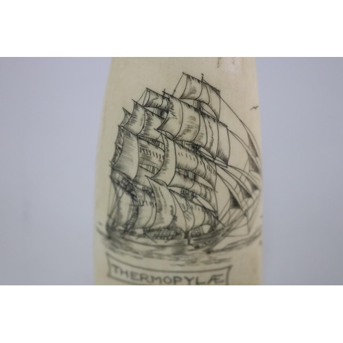 232 - Engraved whales tooth scrimshaw, 