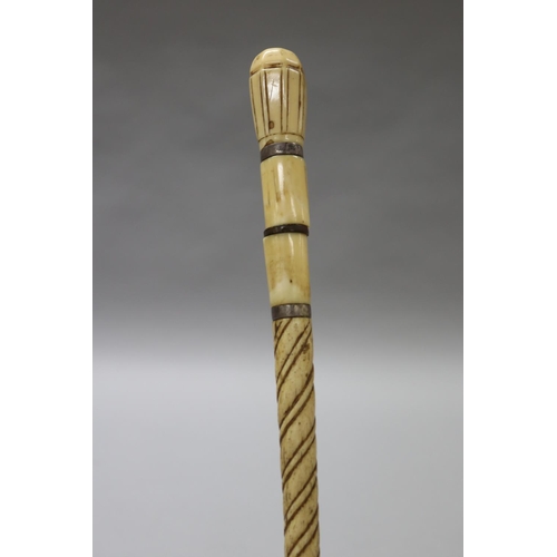 255 - Antique Narwhal tusk walking stick, approx 79cm Long