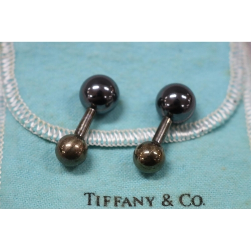 265 - Pair of Tiffany & Co silver barbell design cufflinks