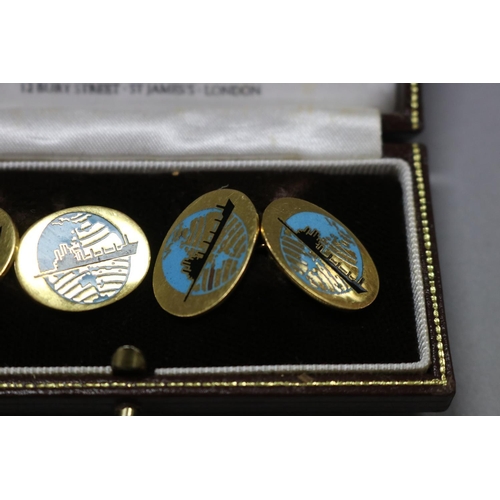 266 - Pair of Paul Longmire 9ct gold and enamel cufflinks in original box
