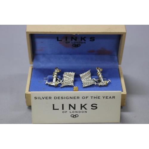 267 - Pair of Links of London silver cufflinks, in the form of anchor and flag in original box