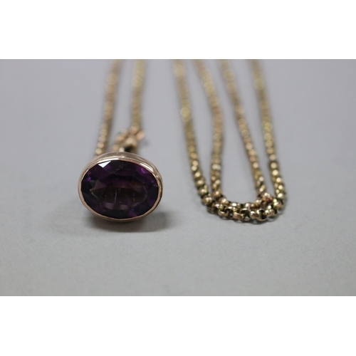 280 - Victorian 9ct gold longuard chain and a 9ct gold and amethyst seal/fob