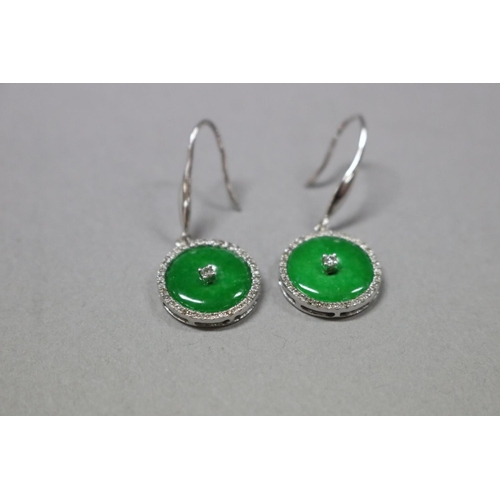 281 - Pair of 18ct white gold and diamond and jade drop earrings, as per valuation