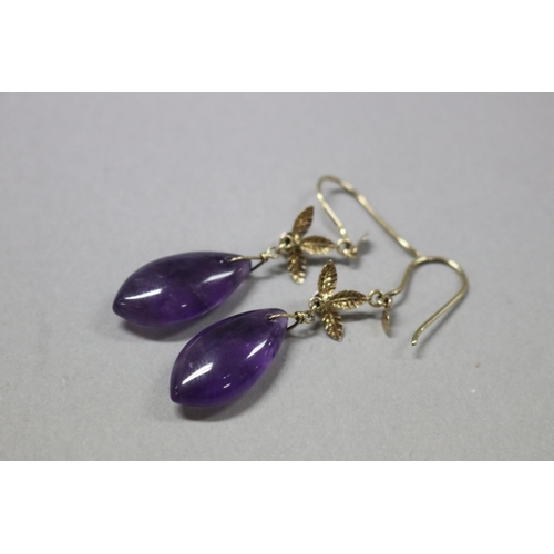 288 - Amethyst and pearl drop earrings set in 9ct gold