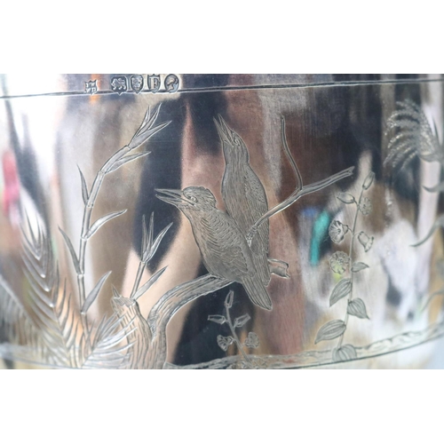 3 - Large antique Victorian sterling silver cup/vase, engraved with a band of Australian fauna and flora... 