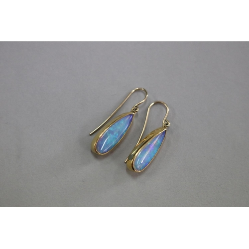 305 - SHOULD READ - Pair of 9ct and black opal duplet hook earrings