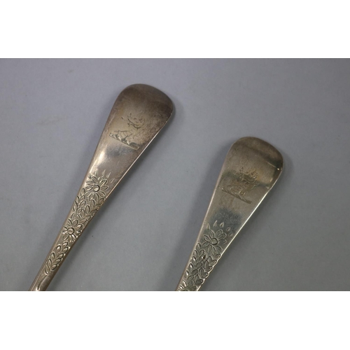 44 - Pair of antique sterling silver Georgian old English pattern spoons, later worked into berry spoons,... 