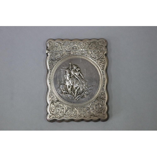 6 - Good antique sterling silver card case, Birmingham 1903-04, William M Hayes, circular panel in relie... 