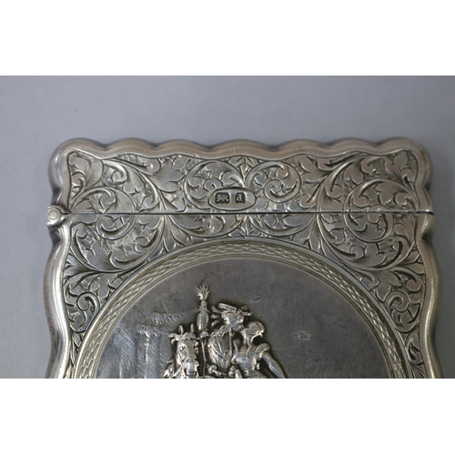 6 - Good antique sterling silver card case, Birmingham 1903-04, William M Hayes, circular panel in relie... 