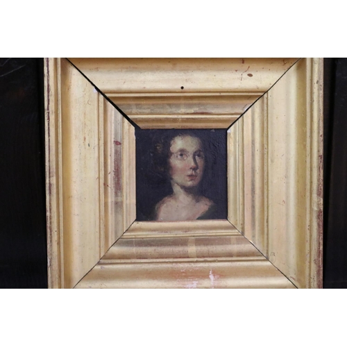 66 - Unknown, portrait of a lady, oil on wooden panel, approx 7cm x 7cm