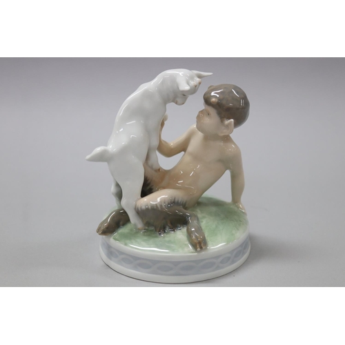 71 - Royal Copenhagen Porcelain figure group - faun and goat (498), approx 14cm H