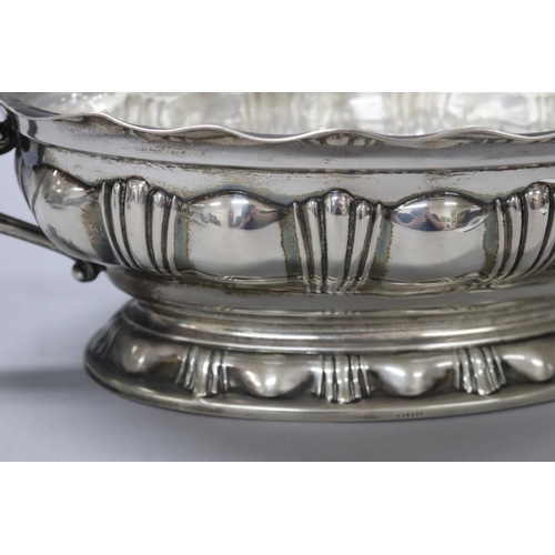 77 - Antique German silver (800 mark) Scmluter ? - large oval twin handled centre bowl, with glass insert... 