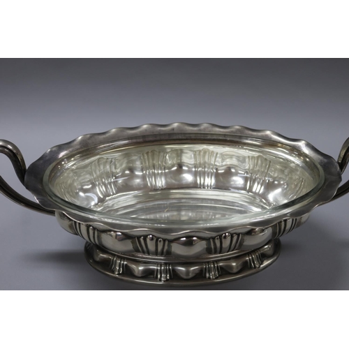 77 - Antique German silver (800 mark) Scmluter ? - large oval twin handled centre bowl, with glass insert... 