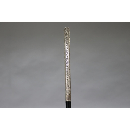 78 - Fine quality silver mounted dandy stick, ebonized shaft, approx 76cm L