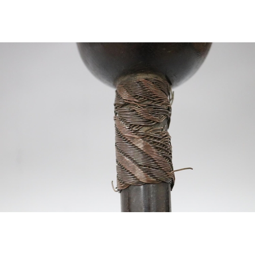 79 - Antique Zulu hardwood knobkerrie copper wire to the shaft, approx 79cm L