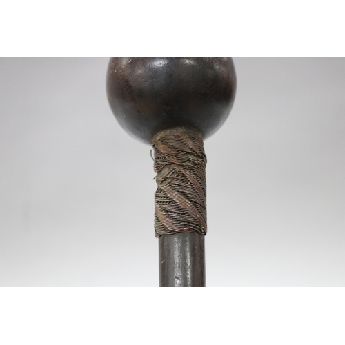 79 - Antique Zulu hardwood knobkerrie copper wire to the shaft, approx 79cm L