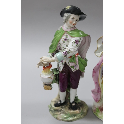 91 - Antique Vienna porcelain figure of a gent with a braizer, along with with a German porcelain figure ... 