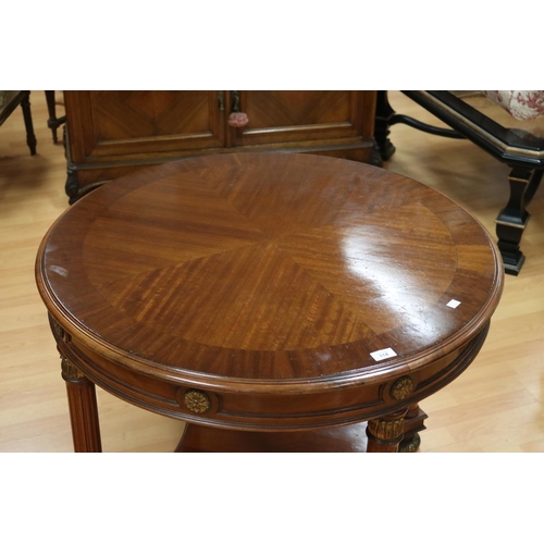 114 - Empire revival circular centre table, carved turned fluted supports, approx 72cm H x 90cm Dia