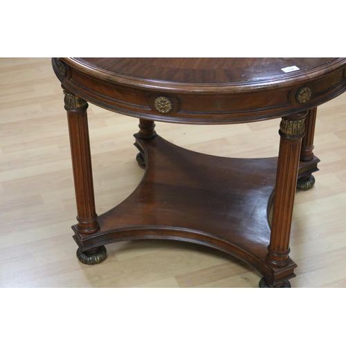 114 - Empire revival circular centre table, carved turned fluted supports, approx 72cm H x 90cm Dia