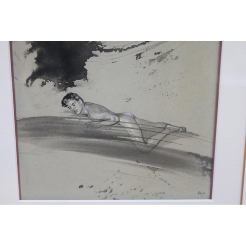 133 - James Timothy Gleeson (1915-2008) Australia, nude in psychoscape, mixed media on paper, signed lower... 