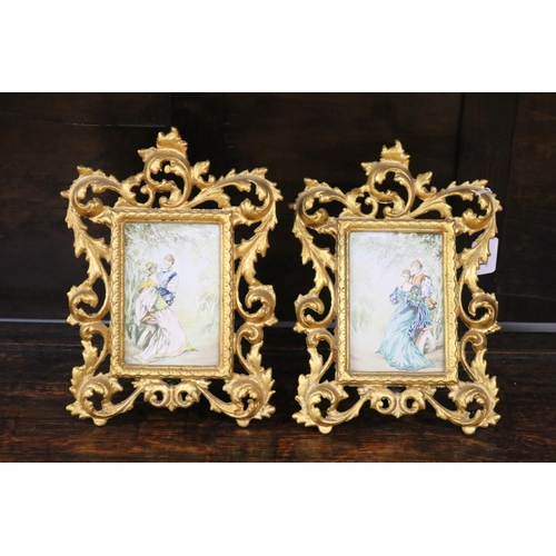 153 - Pair of easel back gilt metal frames, with works by Barry Cook, each approx 29cm x 19cm (2)