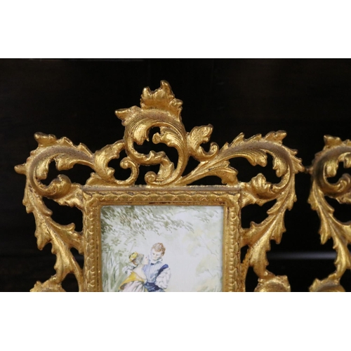 153 - Pair of easel back gilt metal frames, with works by Barry Cook, each approx 29cm x 19cm (2)