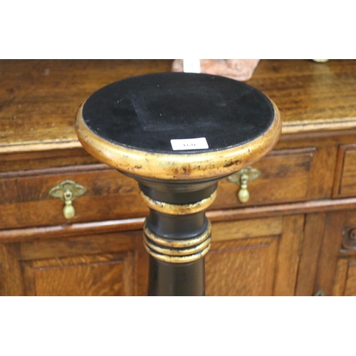 160 - Antique style black and gilt painted pedestal, approx 92cm H