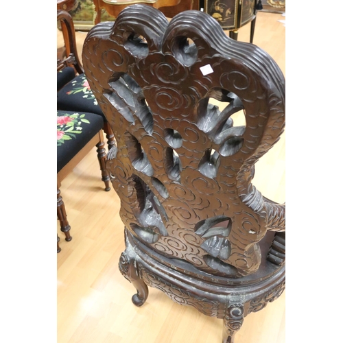 184 - Antique elaborate Asian carved Dragon arm chair