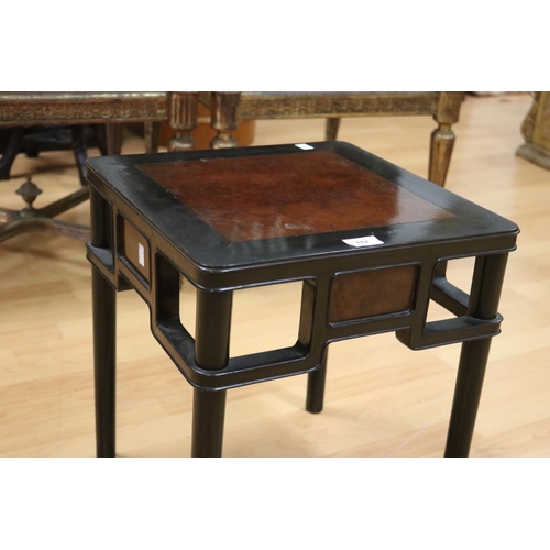 187 - Good Chinese hardwood inset burr wood topped stool, approx 44cm H x 39cm Sq