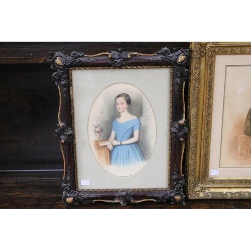 214 - Two 19th century portraits, young gent and young lady, both well framed, with folding easel backs, a... 