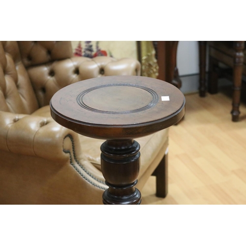 221 - Antique turned pine and oak pedestal, ring turned with square base, approx 100cm H