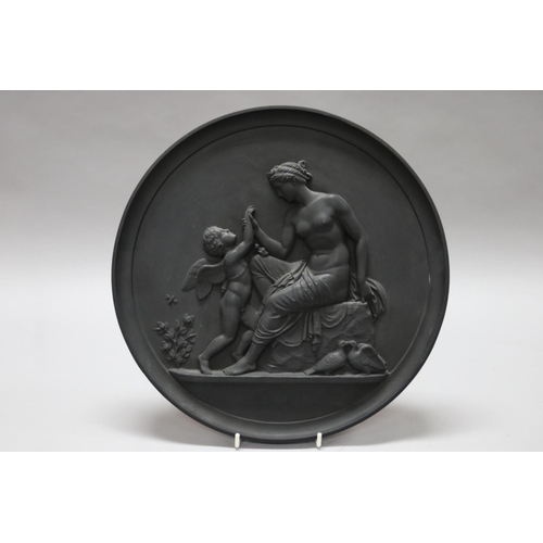 222 - Wedgwood style black composite circular classical medallion, approx 35.5cm dia