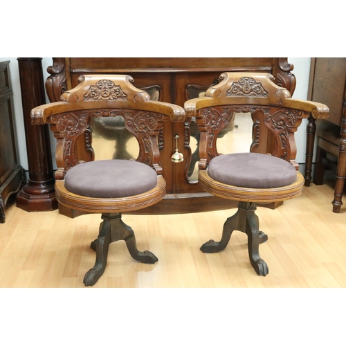 229 - Pair of antique cast iron based swivel 1st class saloon chairs, as removed from the White Star line ... 