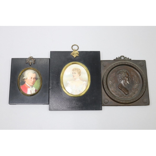 34 - Three portrait miniatures, approx 8cm x 6cm and smaller (3)