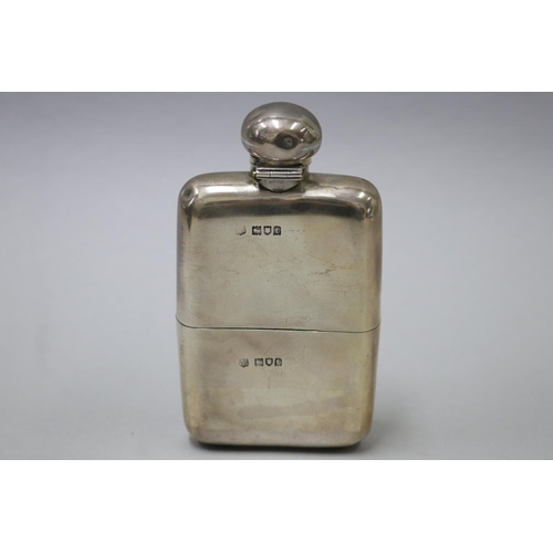 35 - Antique sterling silver hip flask, marked for London, 1914-15, detachable gilt worked cup base, appr... 