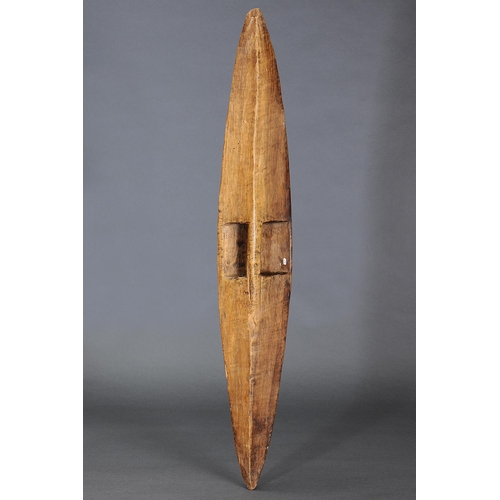 135 - FINE LARGE NARROW SHIELD, YALATA, SOUTH AUSTRALIA, carved and engraved hardwood (with custom stand) ... 