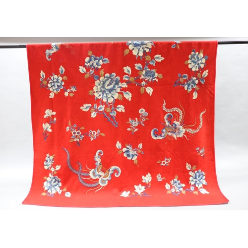 122 - Chinese hanging in wool felt with silk shaded embroidery, approx 142cm x 192cm