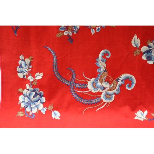 122 - Chinese hanging in wool felt with silk shaded embroidery, approx 142cm x 192cm