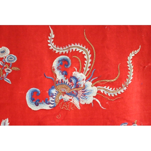 122 - Chinese hanging in wool felt with silk shaded embroidery, approx 142cm x 192cm