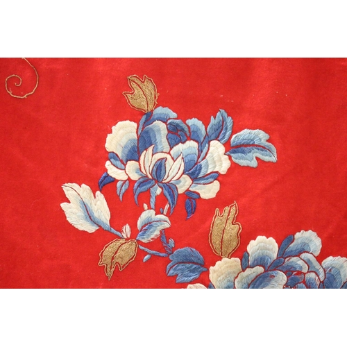 122 - Chinese hanging in wool felt with silk shaded embroidery, approx 142cm x 192cm