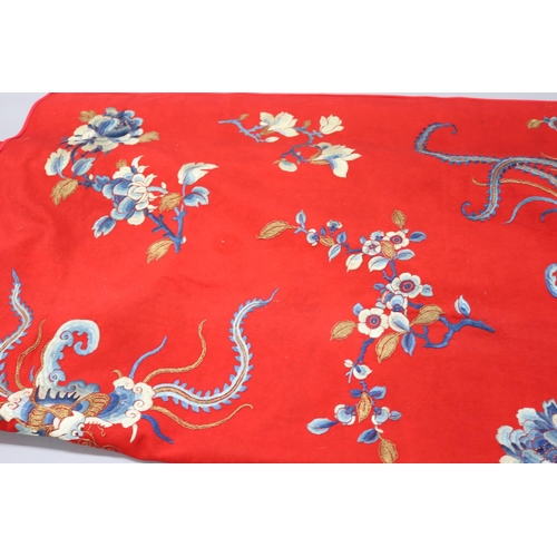 122 - Chinese hanging in wool felt with silk shaded embroidery, approx 142cm x 192cm