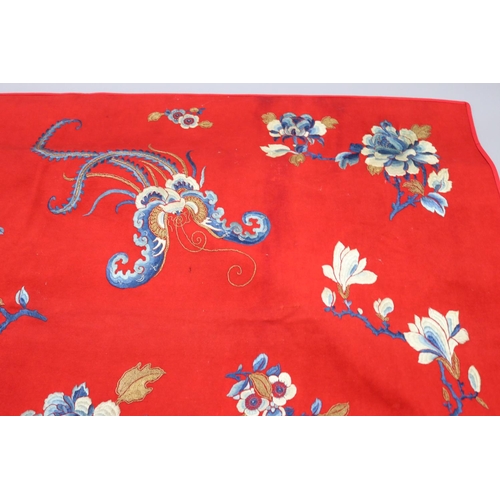 122 - Chinese hanging in wool felt with silk shaded embroidery, approx 142cm x 192cm