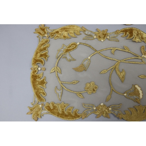 3 - Pair of Italian velvet applique and embroidered runner, of gold leaf and flower design, Venice, each... 